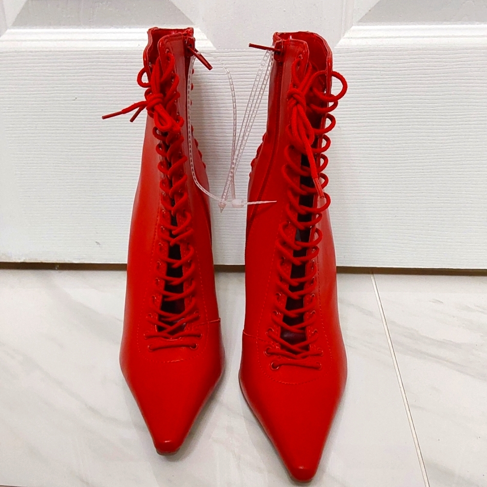 Steve Madden Allnight Leather Laced Stiletto Heel Booties